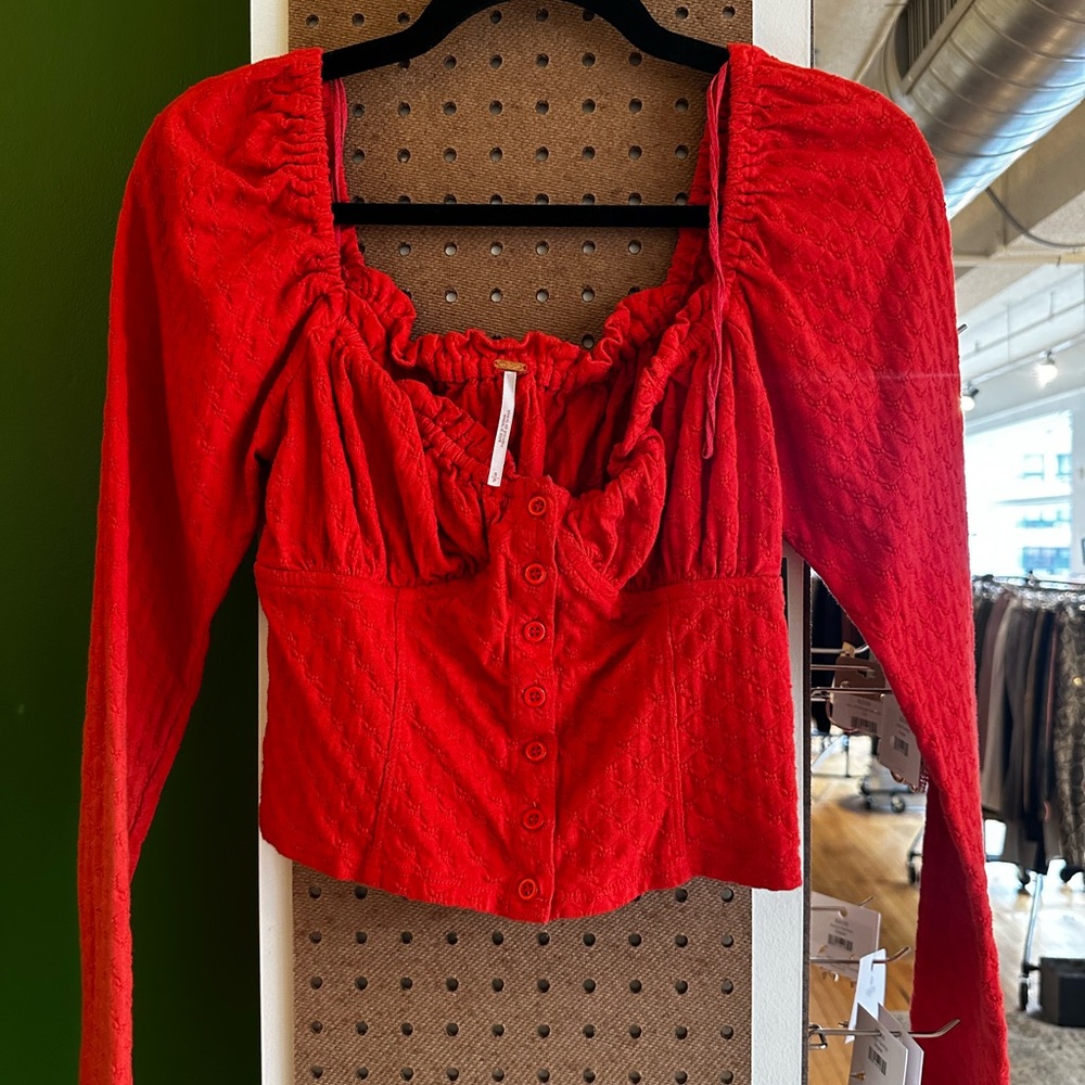 Free People Red Long Sleeve Women's Top